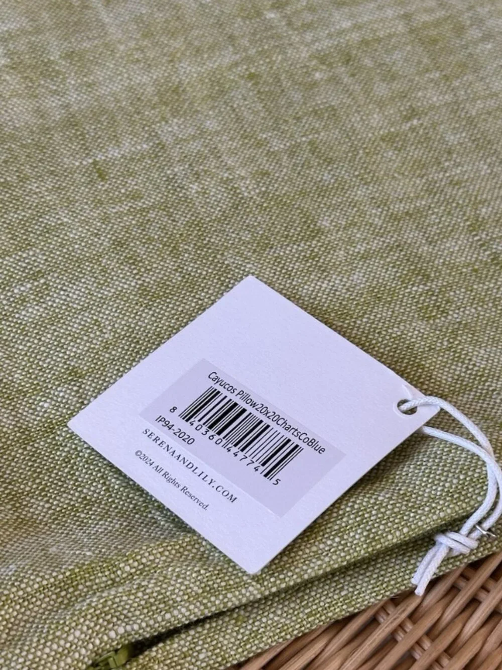 NEW Serena & Lily Cayucos Linen Pillow Cover (20” SQ)-Green/Coastal Blue